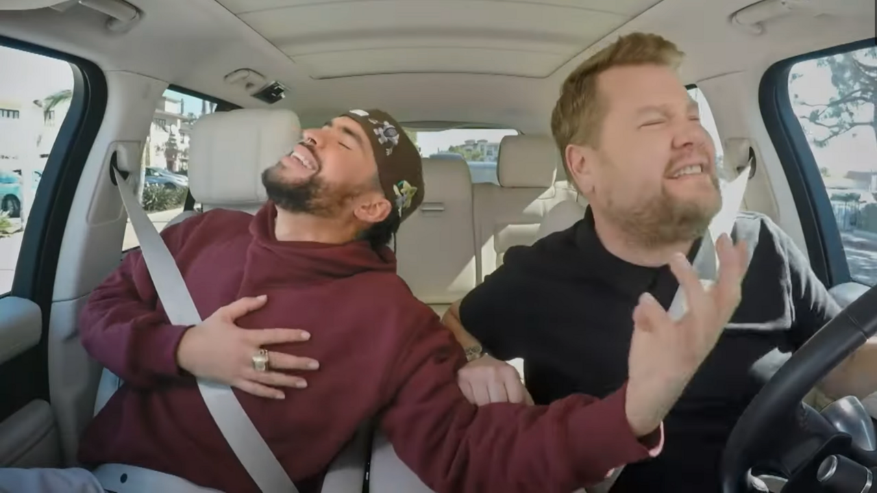 Bad Bunny Passionately Sings Ariana Grande, Teaches James Corden How to